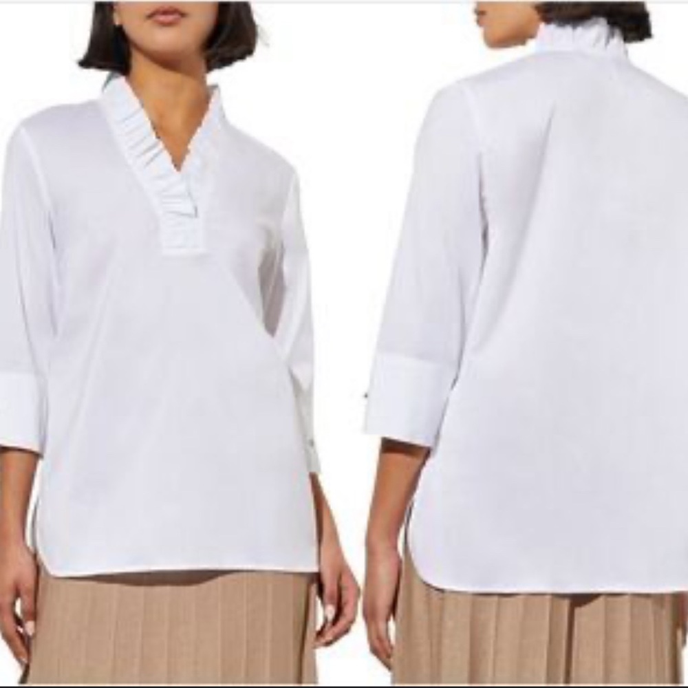 Ming‎ Wang Ruffle Collar Shirt Sz Medium